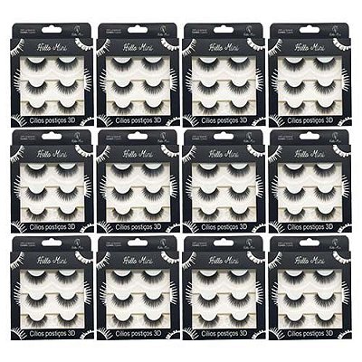 Cílios Postiços 3D com 03 pares Hello Mini CL142-1 – Box c/ 12 unid
