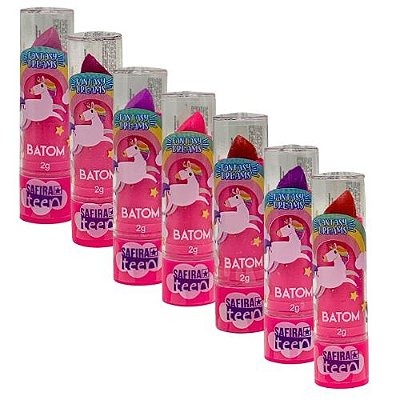 Batom Bastão Teen Linha Unicórnio Safira - Kit c/ 07 unid