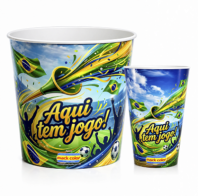 Kit | Balde e Copo "Aqui tem jogo!"