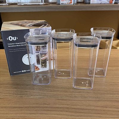 Conjunto 4 Organizadores Herméticos Block - 340ml cada - Natural