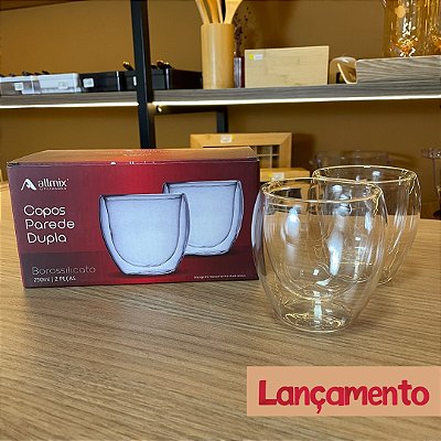 Conjunto de 2 Copos Borossilicato Parede Dupla - 250ml