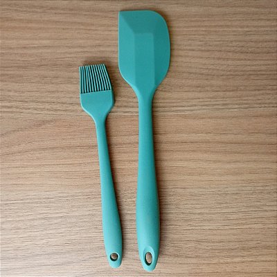 Kit Utensílios de Silicone Verde Escuro – Espátula Pão Duro + Pincel
