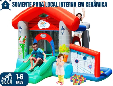 Pula-Pula MY HOUSE (para local interno em cerâmica) (4x1: pula-pula, bolinhas, mini-escorrego e atividades) (3,5m x 3m / altura: 2,10m)