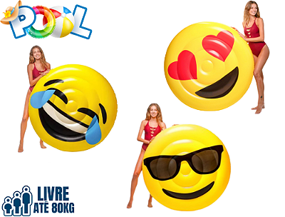 Kit 3 Boias Emoji Gigantes (opções: Sorridente, de Óculos de Sol ou Apaixonado)