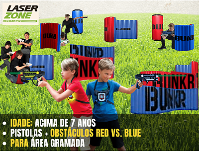 Laser Tag Zone: COMBATE Red vs Blue (para gramado) (com 8 ou 16 jogadores por vez)