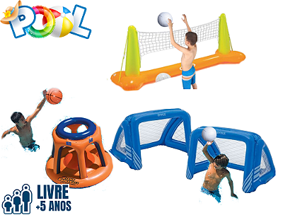 Kit 2 Jogos Esportivos para Piscina  (opções: Pólo Aquático, Acqua Volei ou Basket Water)
