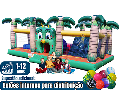 ILHA DA AVENTURA (6x1: pula-pula, túnel, escorregador, escalada, bolinhas e obstáculos) (8m x 6m / altura: 3m)