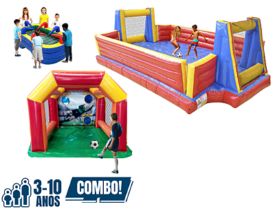 Promo Kit Futebolzinho (Mesa de Futebol de Ar 2,3m x 1,3m) (Chute a Gol 2,5m x 3,5m) (Futebolzinho de Sabão 6,5m x4m)