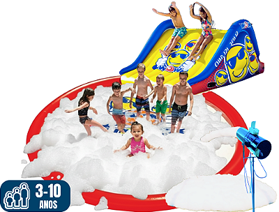 BANHO DA ESPUMA no PARQUE WOW (mini-toboágua e piso circular) (área: 3,6m) (Mini Tobogã: 3m x 2,5m / altura: 1,2m / Piso Splash: 3,6m)