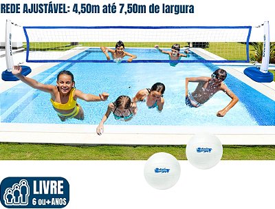 Vôlei Aquático SPLASH PREMIUM para piscina (Biribol) (rede ajustável: 4,5m até 7,5m / adaptável nas piscinas)