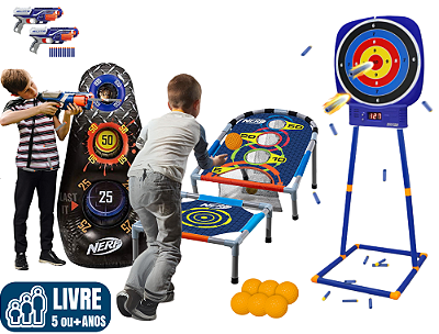 Jogos do MINI-PARK NERF (3x1: jogo de arremesso, pontaria inflável e tiro ao alvo eletrônico) (1m x 3m)