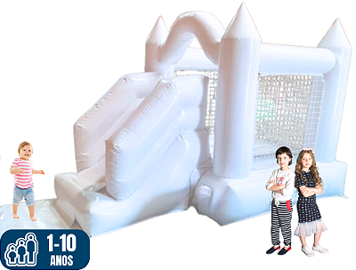 Pula-Pula CASTELINHO BRANCO PREMIUM (2x1: pula-pula e rampa) (4m x 2,5m / altura: 2m)