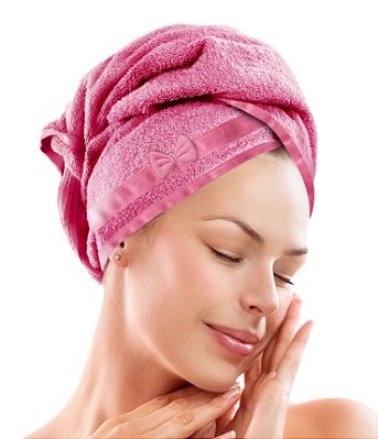 Touca Atoalhada Toalha Turbante Microfibra Com Botão Luxo - Caixa com 12 unidades
