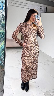 VESTIDO TULE ANIMAL PRINT BEGE