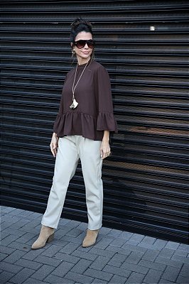 BLUSA PEPLUM ANDREA MARROM