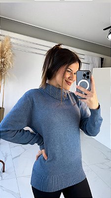 BLUSA MODAL BOTÕES AZUL