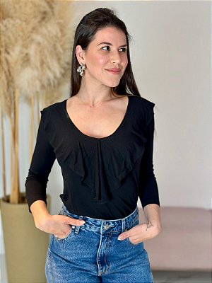 BLUSA BABADO ROSE PRETO