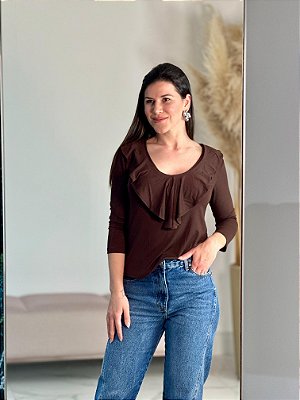BLUSA BABADO ROSE MARROM