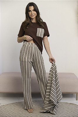 CALÇA LISTRADA NINA MARROM