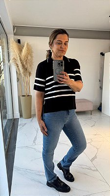 BLUSA POLO LISTRAS PRETO
