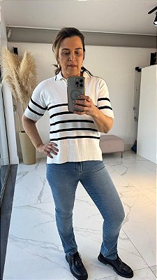 BLUSA POLO LISTRAS OFF WHITE
