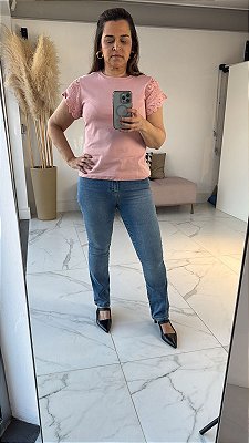 BLUSA DETALHE MANGA DE CROCHÊ ROSA
