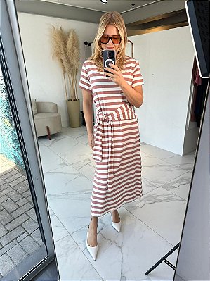VESTIDO LETICIA LISTRADO BEGE
