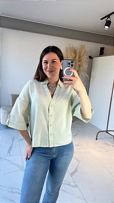 CAMISA CROPPED TRICOLINE VERDE