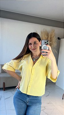 CAMISA CROPPED TRICOLINE AMARELO