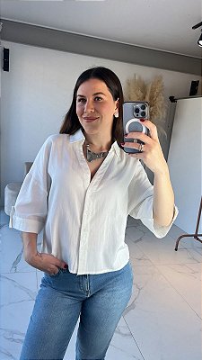 CAMISA CROPPED TRICOLINE BRANCO