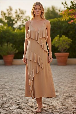 VESTIDO BABADOS BEGE