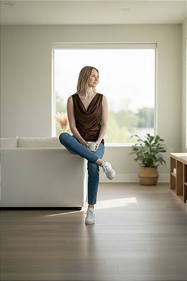 BLUSA CETIM GOLA BOBA MARROM