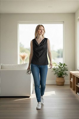 BLUSA CETIM GOLA BOBA PRETO