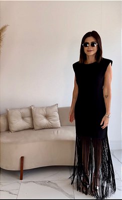 VESTIDO FRANJA PRETO