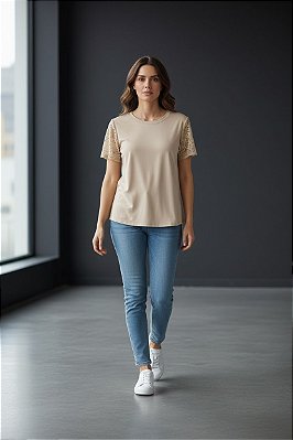 BLUSA MANGA RENDA BEGE