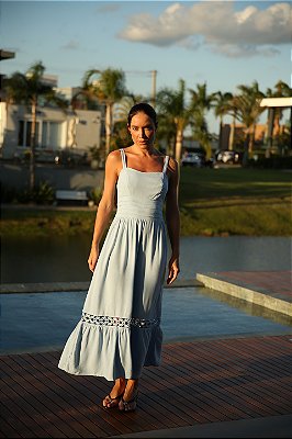 VESTIDO DETALHE RENDA AZUL