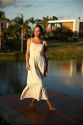 VESTIDO DETALHE RENDA BEGE