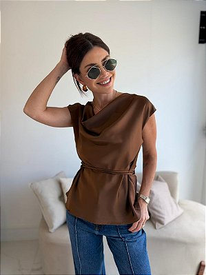 BLUSA CETIM ANA MARROM