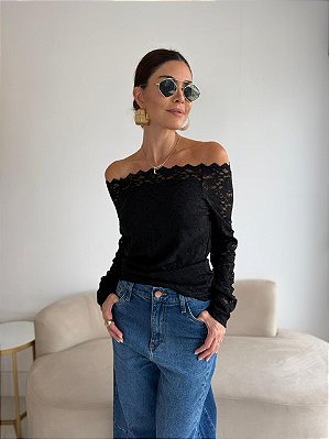 BLUSA RENDA OMBRO A OMBRO PRETA