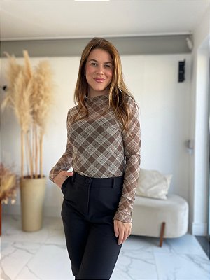 BLUSA XADREZ TULE MARROM