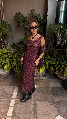 VESTIDO XADREZ TULE BORDO