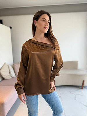 BLUSA CETIM LUIZA MARROM