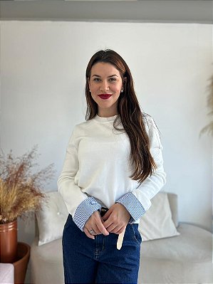 BLUSA MODAL COM TRICOLINE BRANCO