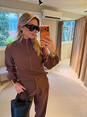 BLUSA ZIPER ANDREA MARROM