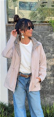 PARKA XADREZ REVERSÍVEL BEGE