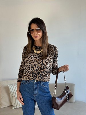 BLUSA MODAL ANIMAL PRINT MARROM