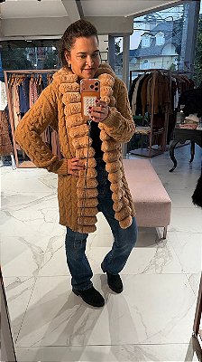 CASACO PELE LONGO CARAMELO