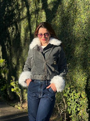 JAQUETA JEANS PELE PRETO