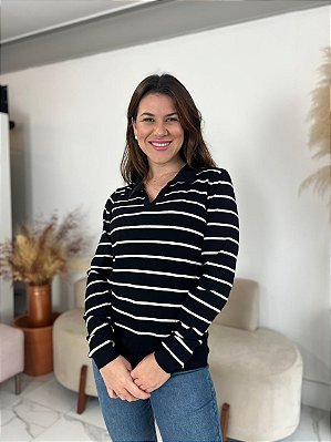 BLUSA MODAL LISTRADO PRETO