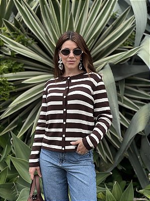 CARDIGAN LISTRAS LAURA MARROM/OFF
